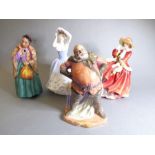 Four Royal Doulton hand-decorated porcelain figure models: 'Falstaff' (H.N. 2054) circa 1949, '