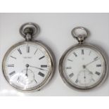 Two silver-cased gentleman's pocket watches for repair, both with white-enamel dials and