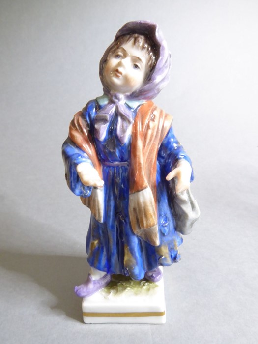 A pair of late 19th century hand-decorated Volkstedt (German) porcelain figure models of a young boy - Image 2 of 7