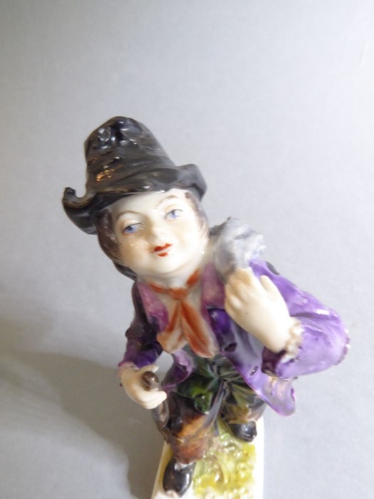 A pair of late 19th century hand-decorated Volkstedt (German) porcelain figure models of a young boy - Image 5 of 7