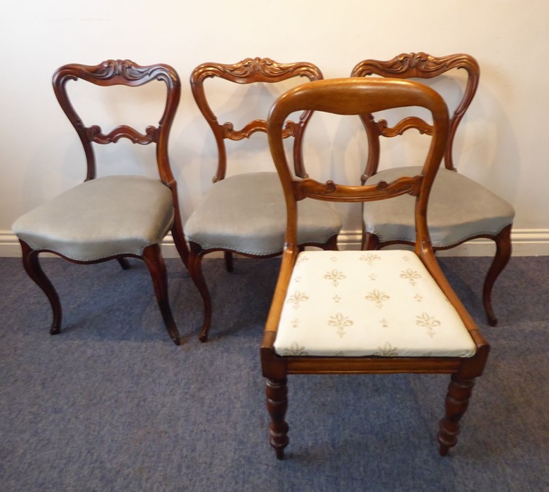 Three 19th century rosewood balloon-back-style salon chairs circa 1835/40; each on moulded