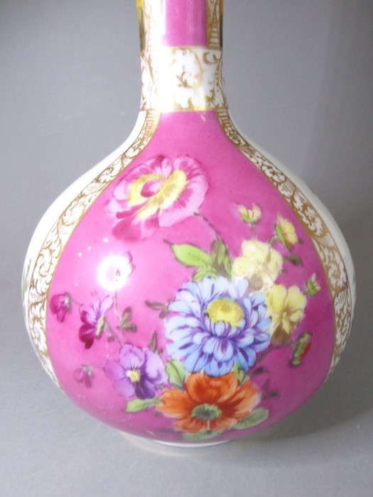 A late 19th century Dresden-style porcelain bottle vase (now drilled with a singular small hole to - Image 5 of 8