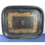 A 19th century rectangular tole peint serving tray; centrally decorated with the gilded cypher of