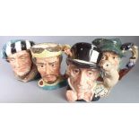Four hand-decorated Royal Doulton porcelain character jugs comprising Rip Van Winkle (D 6463), Mad