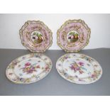 A pair of 19th century shaped porcelain cabinet plates and a pair of Dresden-style porcelain dishes: