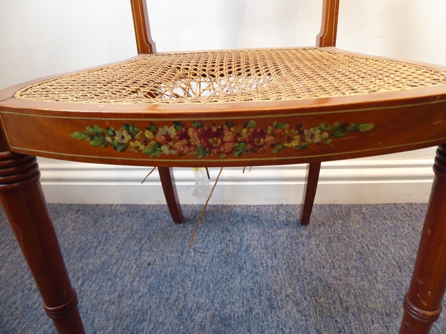 A single Edwardian period satinwood revival bedroom chair; the top rail decorated with roses above a - Image 6 of 7