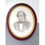 A late 19th century monochrome engraving of Disraeli; the later glazed parcel-gilt oval frame with