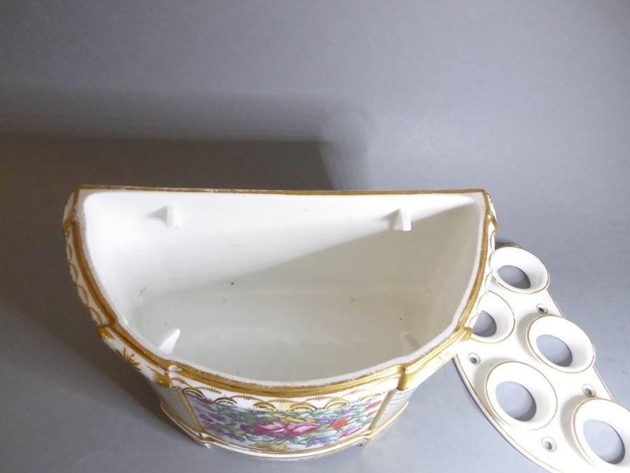 A large and heavy demi-lune porcelain bough pot; the removeable conforming five-stem insert with - Image 7 of 11