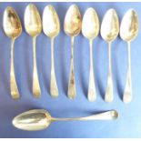 Seven early 19th century hallmarked silver tablespoons engraved with armorial crests together with
