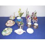 A good selection of mostly small late 19th/early 20th century decorative ornamental porcelain etc.