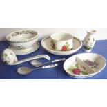 Portmeirion ceramic kitchenware to include bowls, salad servers, a ladle, a two-section oval hors