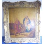 A Naïve-style 19th century gilt-framed oil on canvas study, possibly depicting the Flight into Egypt