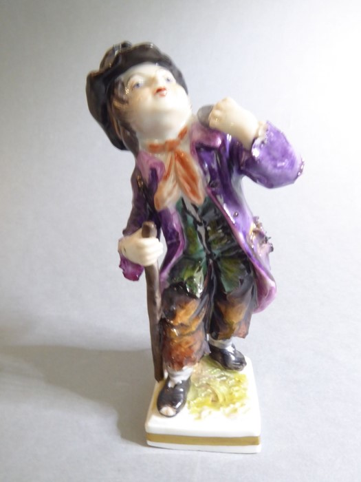 A pair of late 19th century hand-decorated Volkstedt (German) porcelain figure models of a young boy - Image 4 of 7