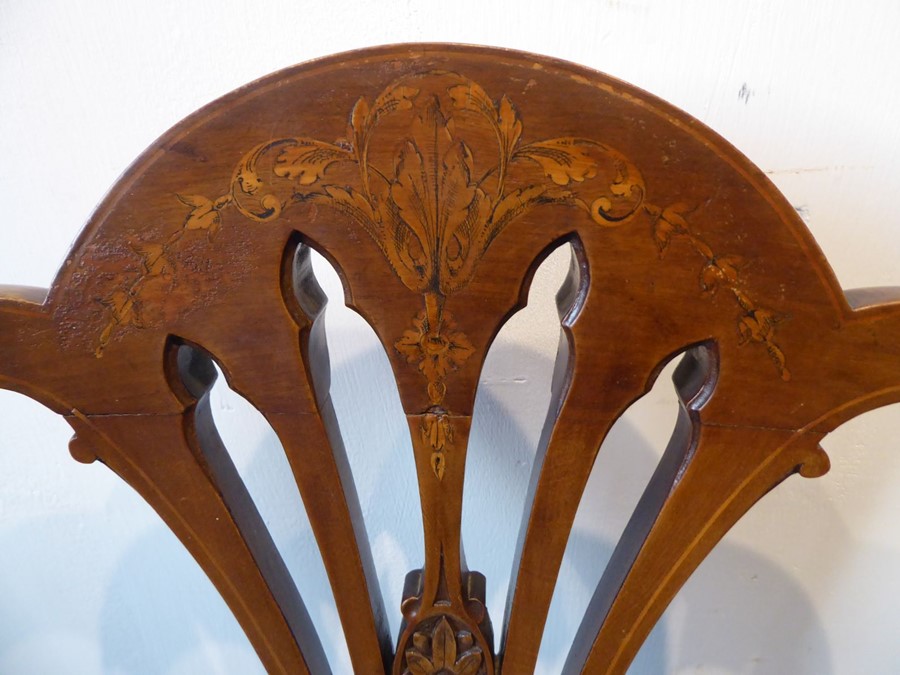 An early 20th century mahogany open armchair; the Hepplewhite-style pierced splat with marquetry - Image 4 of 4