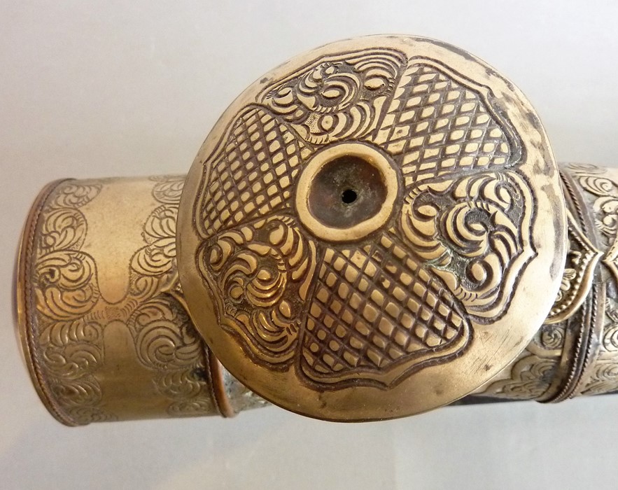 An oversized Chinese alabaster and metal mounted antique-style ceremonial pipe; the various bamboo- - Image 13 of 13