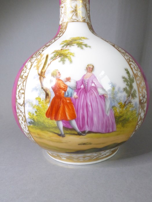 A late 19th century Dresden-style porcelain bottle vase (now drilled with a singular small hole to - Image 2 of 8