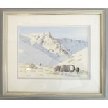 Trevor WRIGHT (20th century) - a watercolour snowscape, 'Sharp Edge, Blencathra (with Herdwick