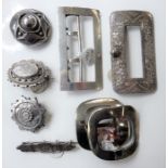A good selection of silver buckles and brooches etc. (mostly 19th century)