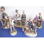 Five well modelled Italian Capodimonte-style figures; some with impressed date marks to the