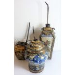 A Chinese baluster-shaped blue and white ceramic vase and cover; mounted with white metal now sealed