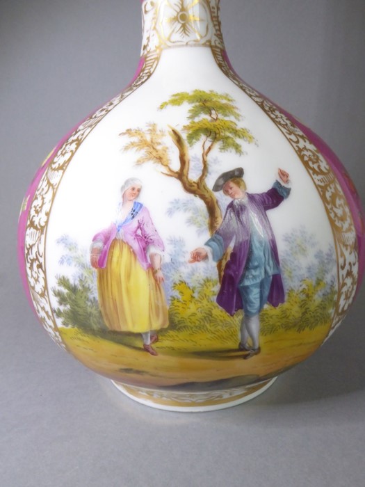 A late 19th century Dresden-style porcelain bottle vase (now drilled with a singular small hole to - Image 4 of 8