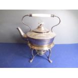 A late 19th / early 20th century silver-plated spirit kettle on stand; polished ivory/bone handle