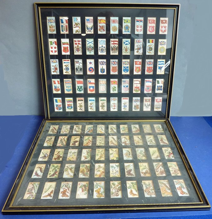 Two Hogarth-framed and glazed complete sets of Player's cigarette cards including various flags