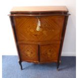 A mid-20th century Italianate serpentine-fronted walnut drinks cabinet; boxwood-strung, marquetry