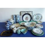 A selection of various ceramics including Chinese vases, six ginger jars and various plates