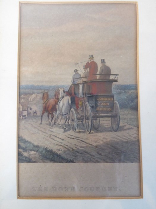 Three 19th century hand-coloured engravings: 'The Halfway Change', 'The Up Journey' and 'The Down - Image 3 of 4