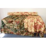 A pair of curtains of canvas-weave material depicting a colourful hunting scene (approx. 220cm hem x