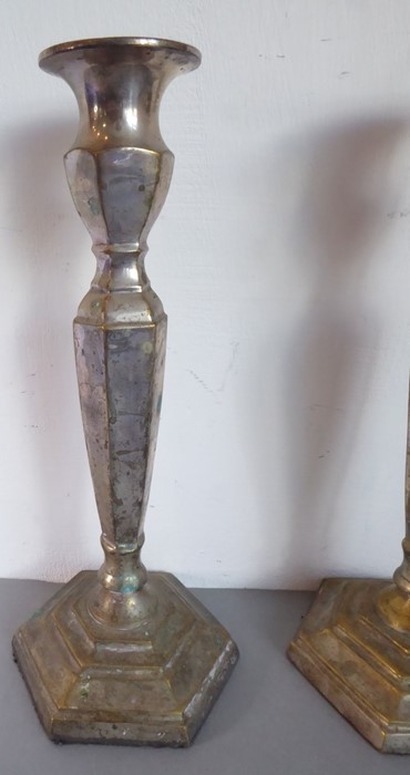 An assortment of four: a brass wine-pourer on a marble base, a pair of brass and silver-plated - Image 4 of 8