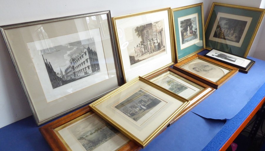 A good selection of framed and glazed engravings etc; mostly hand-coloured and to include 'The