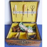 A late 18th / early 19th century George III period painted (as specimen wood) workbox and its