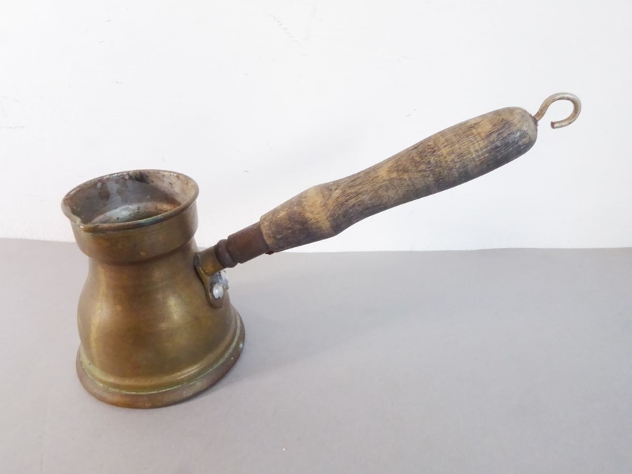 An assortment of four: a brass wine-pourer on a marble base, a pair of brass and silver-plated - Image 5 of 8