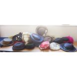 An assortment of 18 lady's hats in six hat boxes