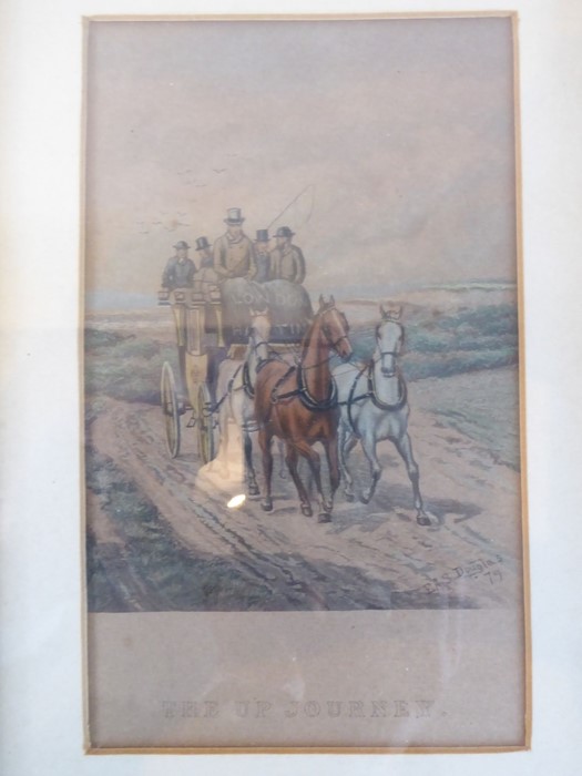 Three 19th century hand-coloured engravings: 'The Halfway Change', 'The Up Journey' and 'The Down - Image 4 of 4