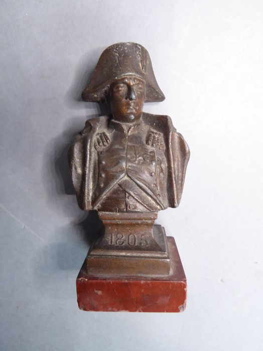A small 19th century bronzed shoulder-length bust of Napoleon, upon square red marble base (9cm - Image 5 of 6