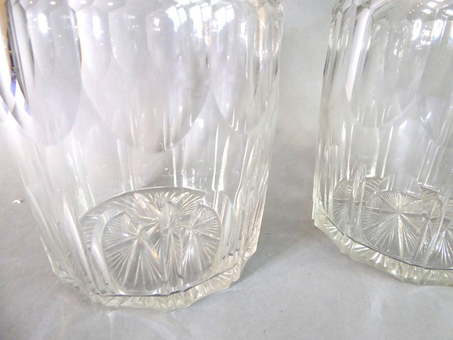 A pair of late Georgian ring-necked cut-glass decanters with original stoppers; together with two - Image 3 of 6