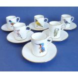 A fine set of six Hammersley & Co. bone china coffee cans and saucers; each individually decorated