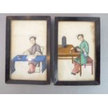 A pair of 19th century Chinese watercolour studies on rice paper; each depicting a female seated