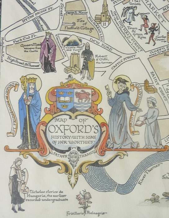 A Hogarth framed and glazed coloured map of 'Oxford's History with some of her Worthies' (frame is - Image 3 of 3