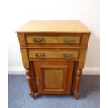 A late 19th century satin walnut and Hungarian ash Aesthetic-style side cabinet; two half-width