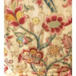 A pair of canvas-type lined curtains with floral decoration (approx. 121cm hem x 228m drop) together