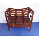 A good George III-style mahogany three-division Canterbury; single full-width drawer below and
