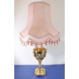 A heavy cast-brass table lamp and shade; in Robert Adam style with swags (74cm high including shade,