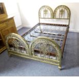 A fine cast-brass French double bedstead: headboard, baseboard, connecting rails and original