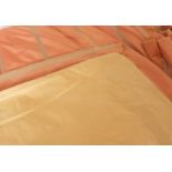 A pair of orange and gold-striped satin effect curtains, satin lined and with pinch pleat heading (