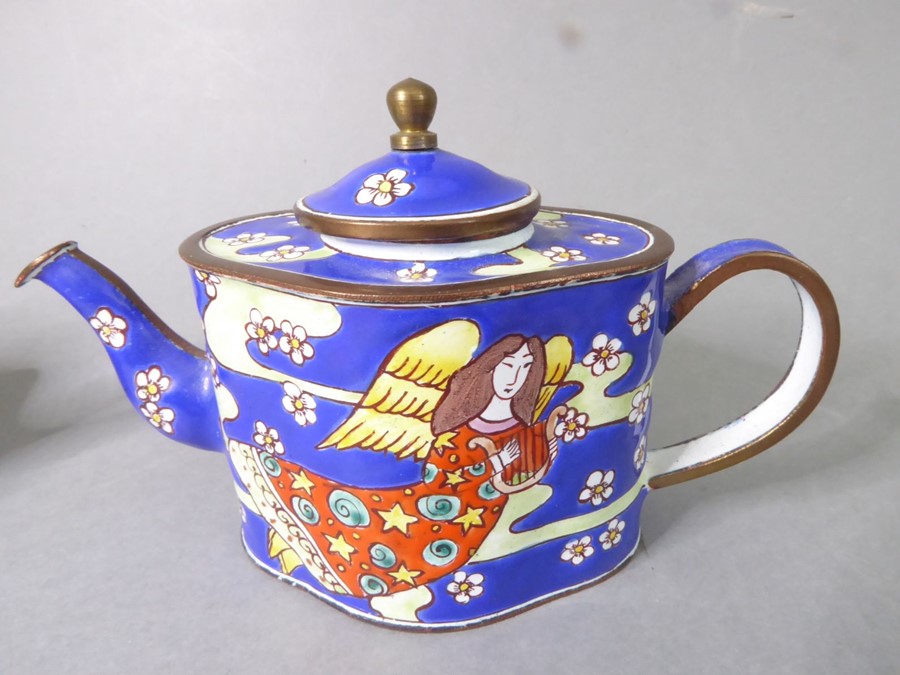 Four miniature Chinese enamelled teapots decorated with figures, butterflies and various flowers ( - Image 4 of 5