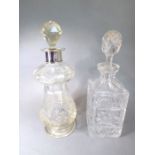 A fine hand-cut decanter with baluster-shaped lower body and circular star-cut foot, the